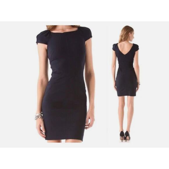 Diane Von Furstenberg Cap Sleeve Helen Midi V Neck Back Black Dress Size 6 Small - Picture 3 of 14